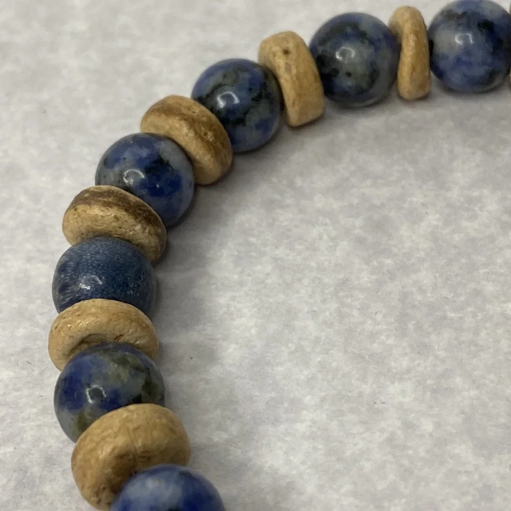 Lapis lazuli glass wood beaded bracelet Unisex